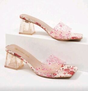 Floral Transparent Block Heels